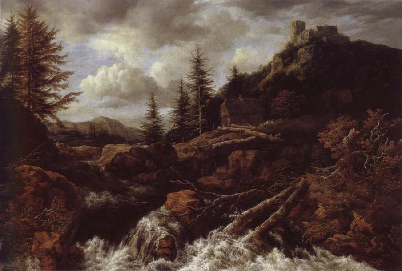 Jacob van Ruisdael Waterfall in a Mountainous Landscape with a Ruined castle Norge oil painting art